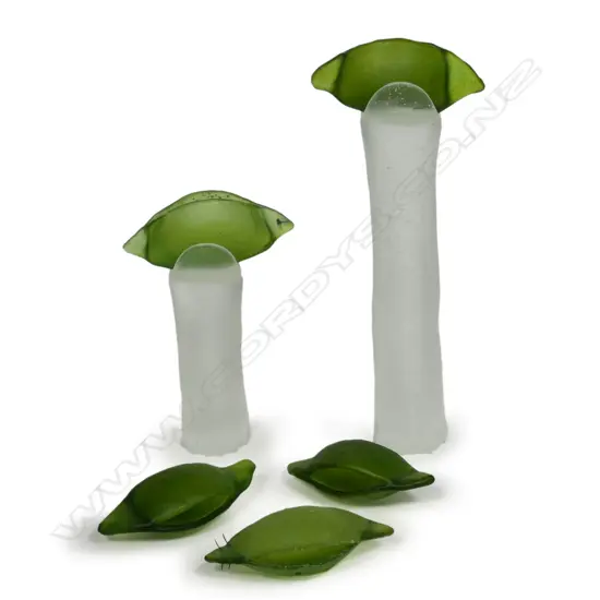 Megan Tidmarsh cast glass seven piece pod and stem sculpture,