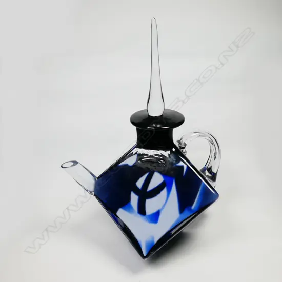 Swedish art glass sculpted cubist teapot c1986,