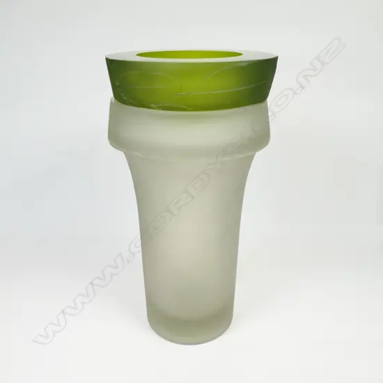A Lou Pendergrast heavy cast art glass two piece sculpted vase,