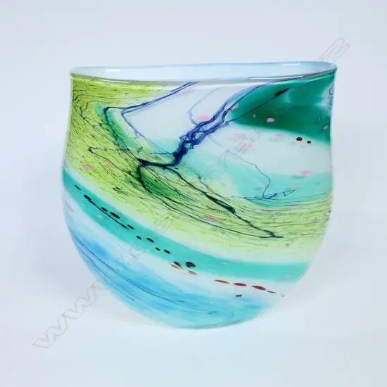 Mike McGregor art glass flattened vase,