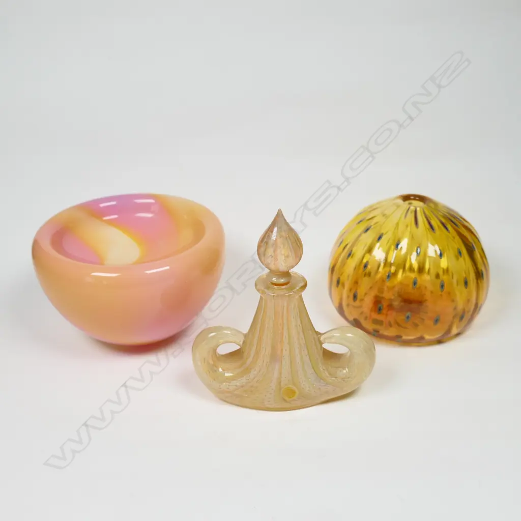 Three art glass pieces,. . Embossed R. H Image 1++