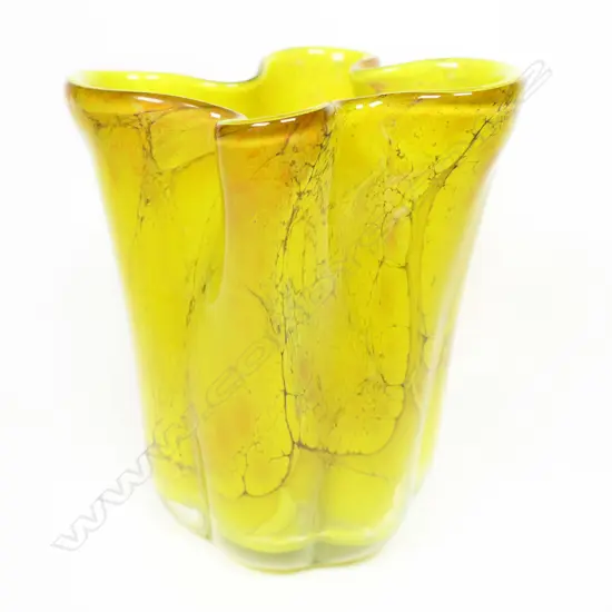 Fuchs Glass mottled yellow frilled vase,