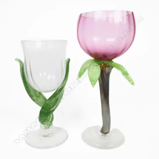 Two Garry Nash art glass goblets,