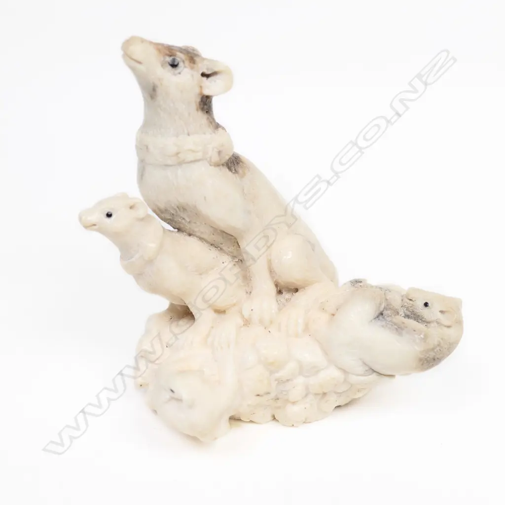 A carved antler mongoose family group, Image 1++