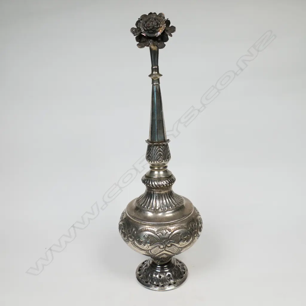 A late 19thC silver plate Turkish silver rosewater sprinkler, Image 1++