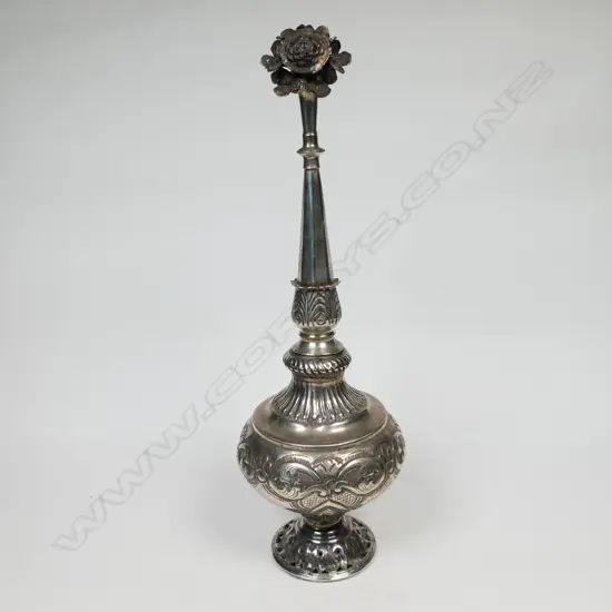 A late 19thC silver plate Turkish silver rosewater sprinkler,