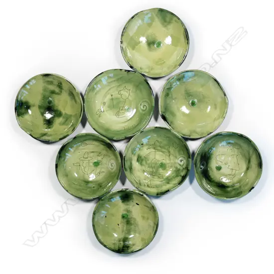 Eight Steve Fullmer green bowls,