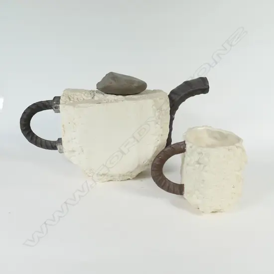 Peter Lange sculpted teapot and mug,