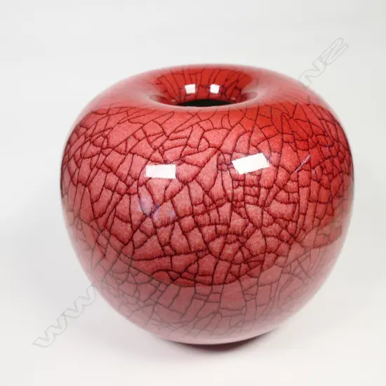 Potter unknown red crackle glaze vase,