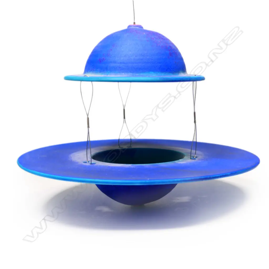 NZ studio pottery blue planetary hanging form, Image 1++