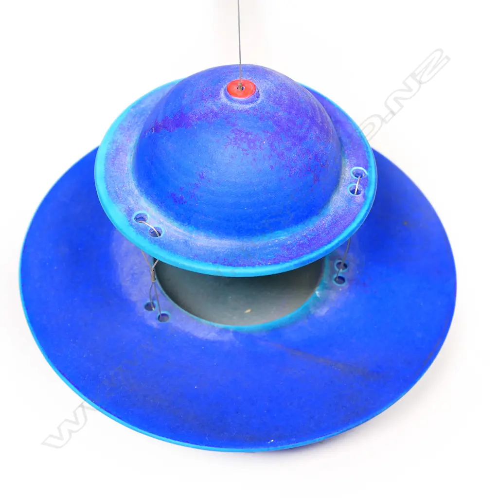 NZ studio pottery blue planetary hanging form, Image 1++