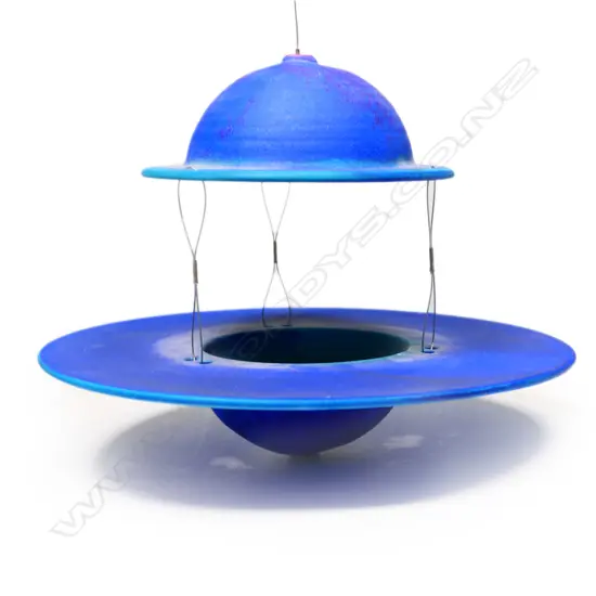 NZ studio pottery blue planetary hanging form,