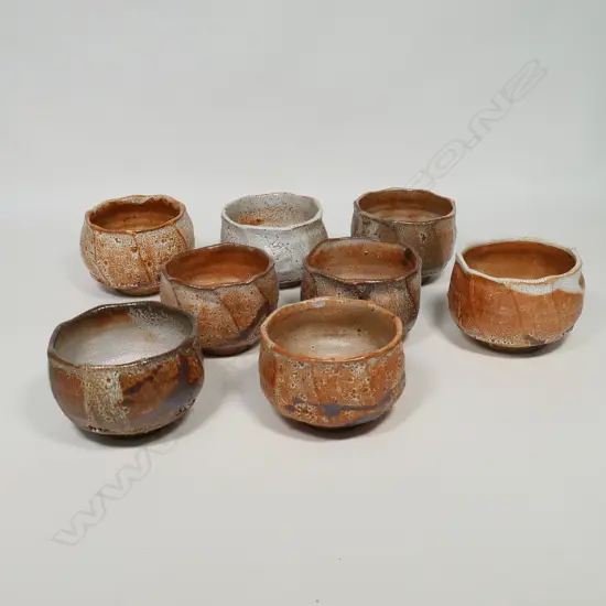 Eight Elena Renker chawan facetted bowls,