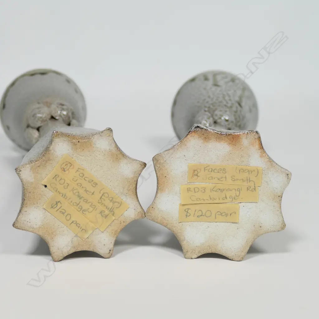 Janet Smith pair of 'Faces' tall salt glazed goblets, Image 1++