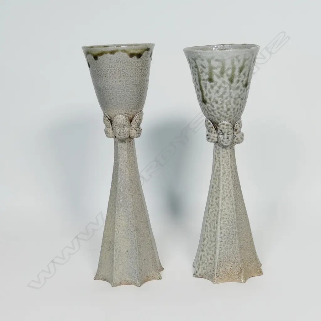Janet Smith pair of 'Faces' tall salt glazed goblets, Image 1++
