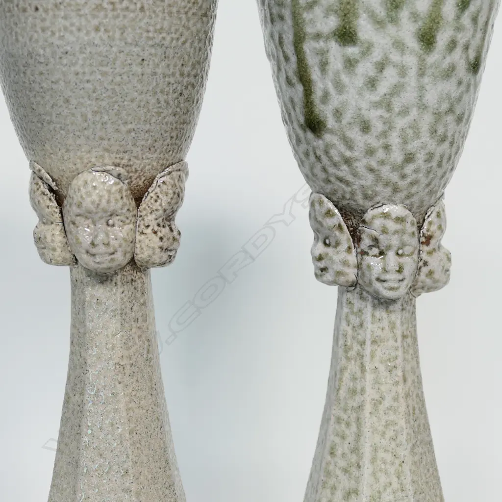 Janet Smith pair of 'Faces' tall salt glazed goblets, Image 1++