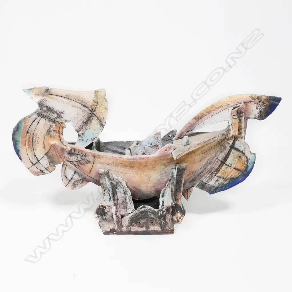 Penny Ericson sculptured stylised boat in cradle, Image 1++