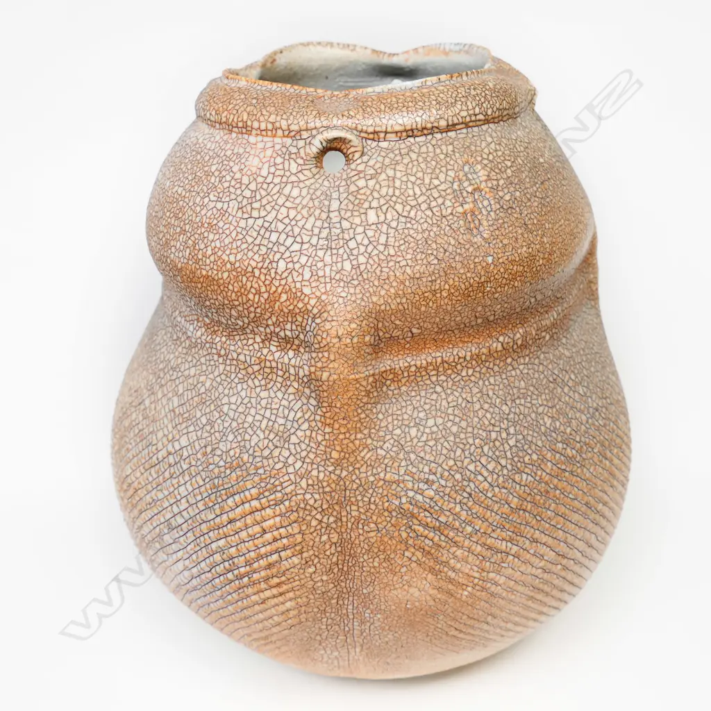 Greg Barron attributed quality shino glaze thrown altered form vase, Image 1++