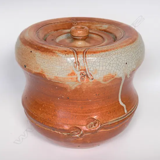 A large shino glaze storage jar,