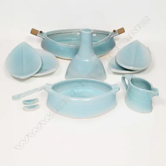 Chris Weaver eleven piece blue celadon table ware,
