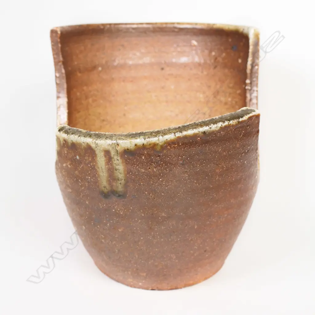 Bruce Martin anagama glazed cut-sided tapered vessel, Image 1++
