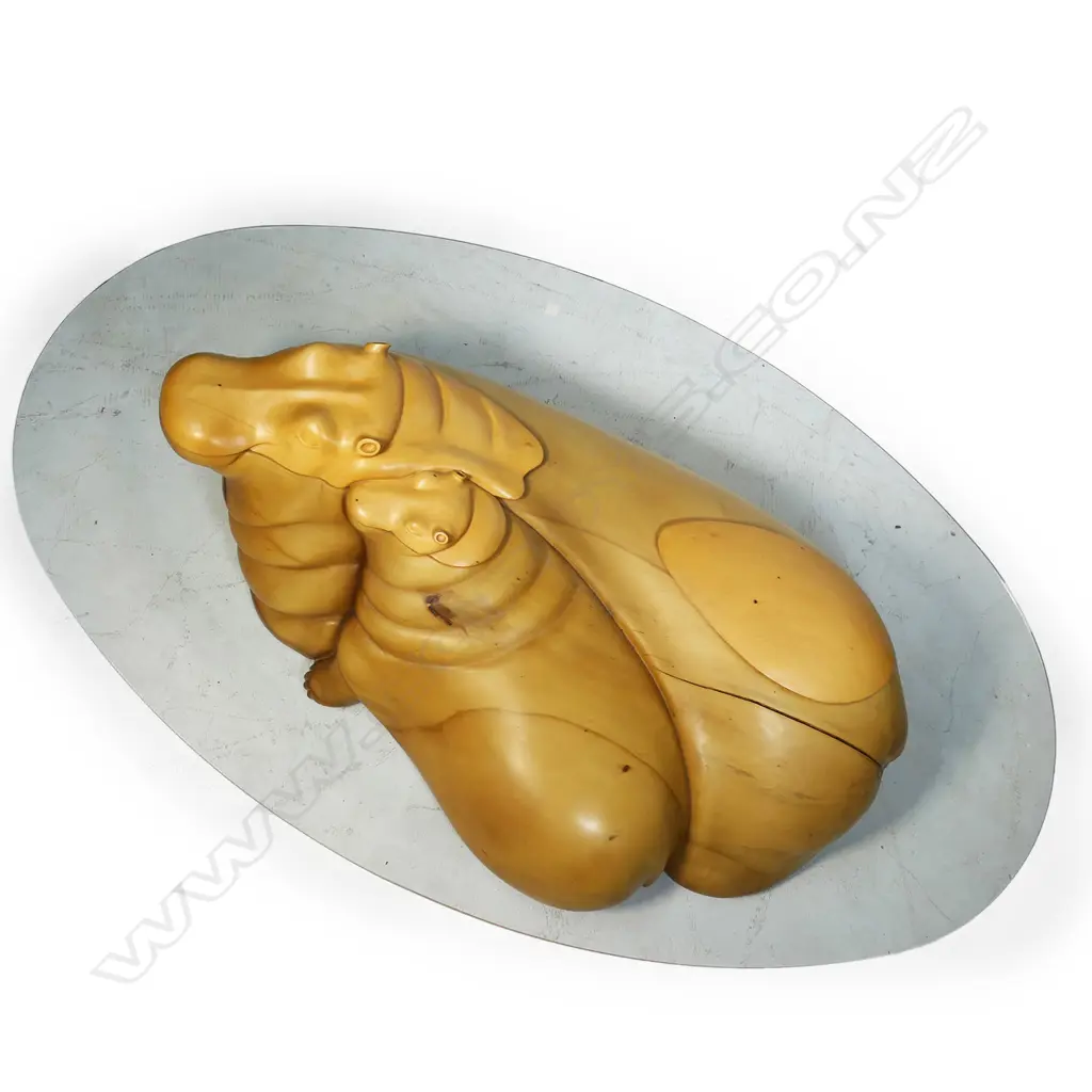 Derek Pearce (London) impressive large one piece carved limewood double hippo 'water table', Image 1++