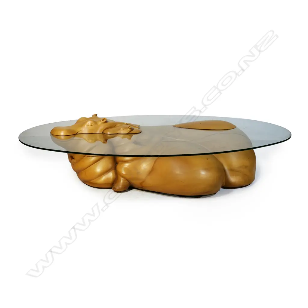 Derek Pearce (London) impressive large one piece carved limewood double hippo 'water table', Image 1++
