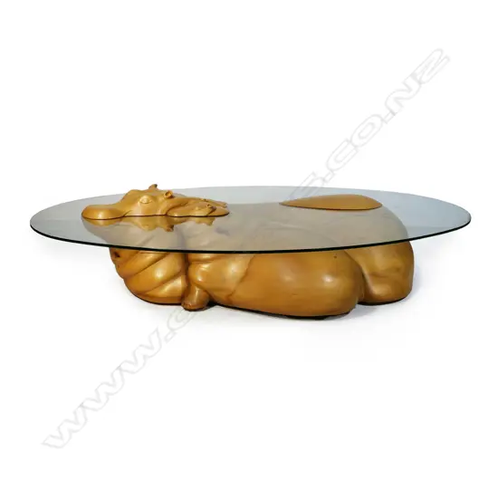 Derek Pearce (London) impressive large one piece carved limewood double hippo 'water table',