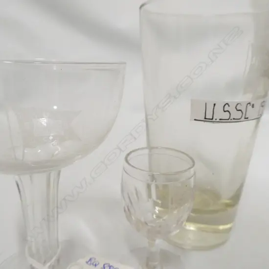 3 U.S.S.Co. DRINKING GLASSES; CHAMPAGNE, TALL TUMBLER SHERRY