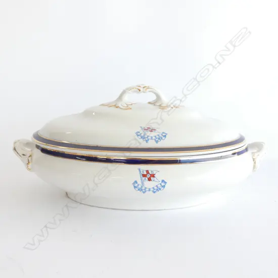 OLD NAUTICAL LIDDED PORCELAIN SERVING DISH - REDARC. L 310MM