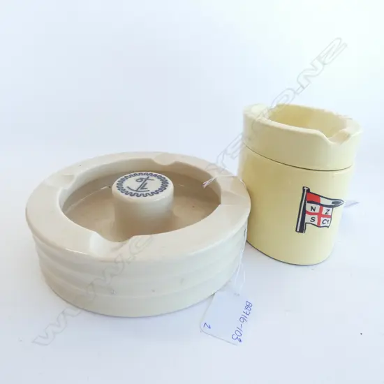 TWO OLD PORCELAIN SHIPS ASHTRAYS; NZ.S.CO. & OSN.CO DIA. 150MM