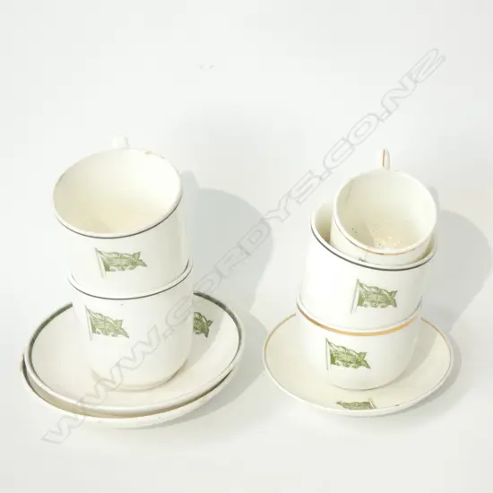 8 USSCo. CUPS & SAUCERS GREEN LOGO. FOLEY CHINA