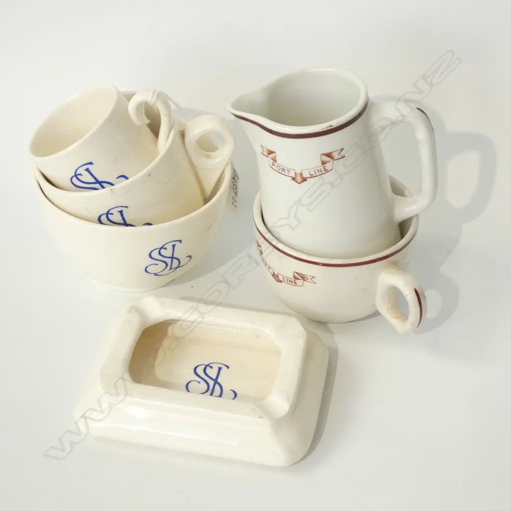 6 SHIPPING Co. CHINA PCES: 'SSL' 3 CUPS+ASHTRAY.. Image 1++