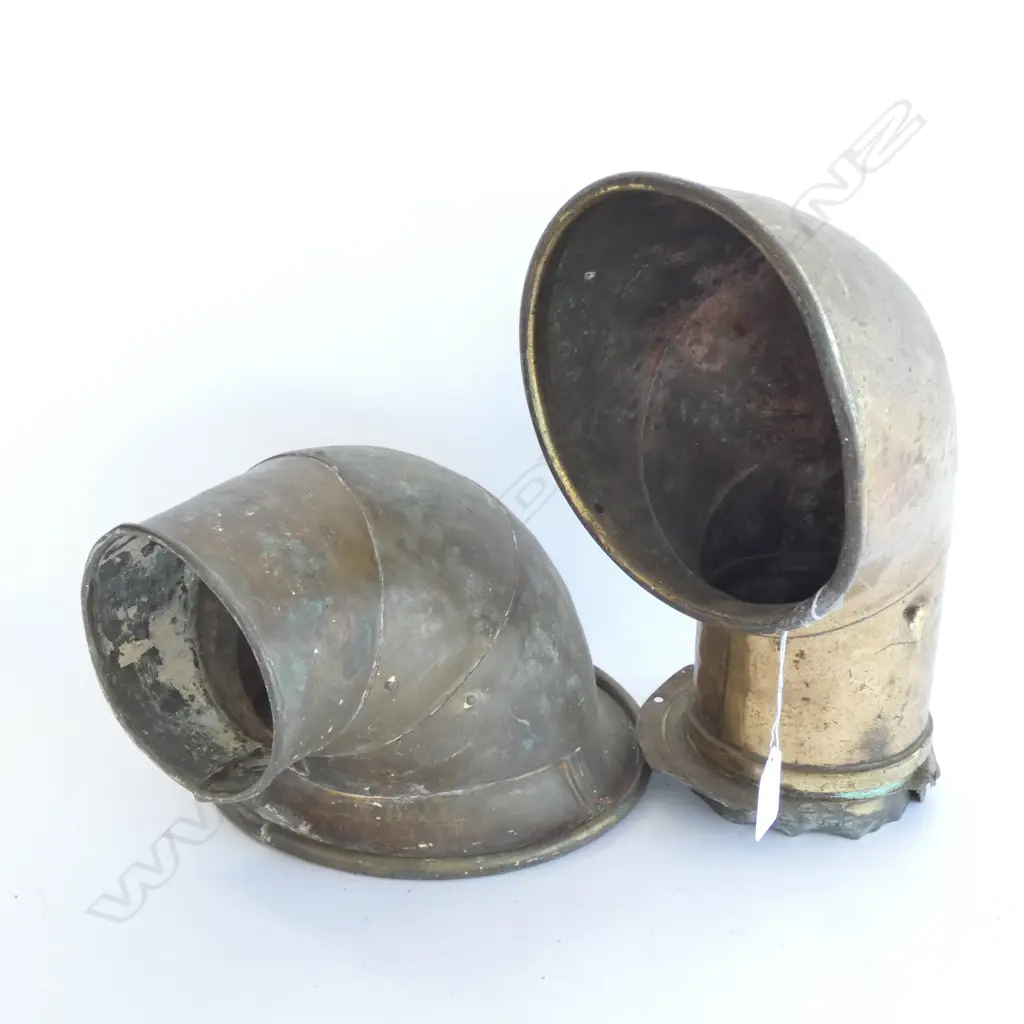 PR OLD BRASS SHIPS FUNNELS; DIA. 210MM & DIA. 165MM Image 1++