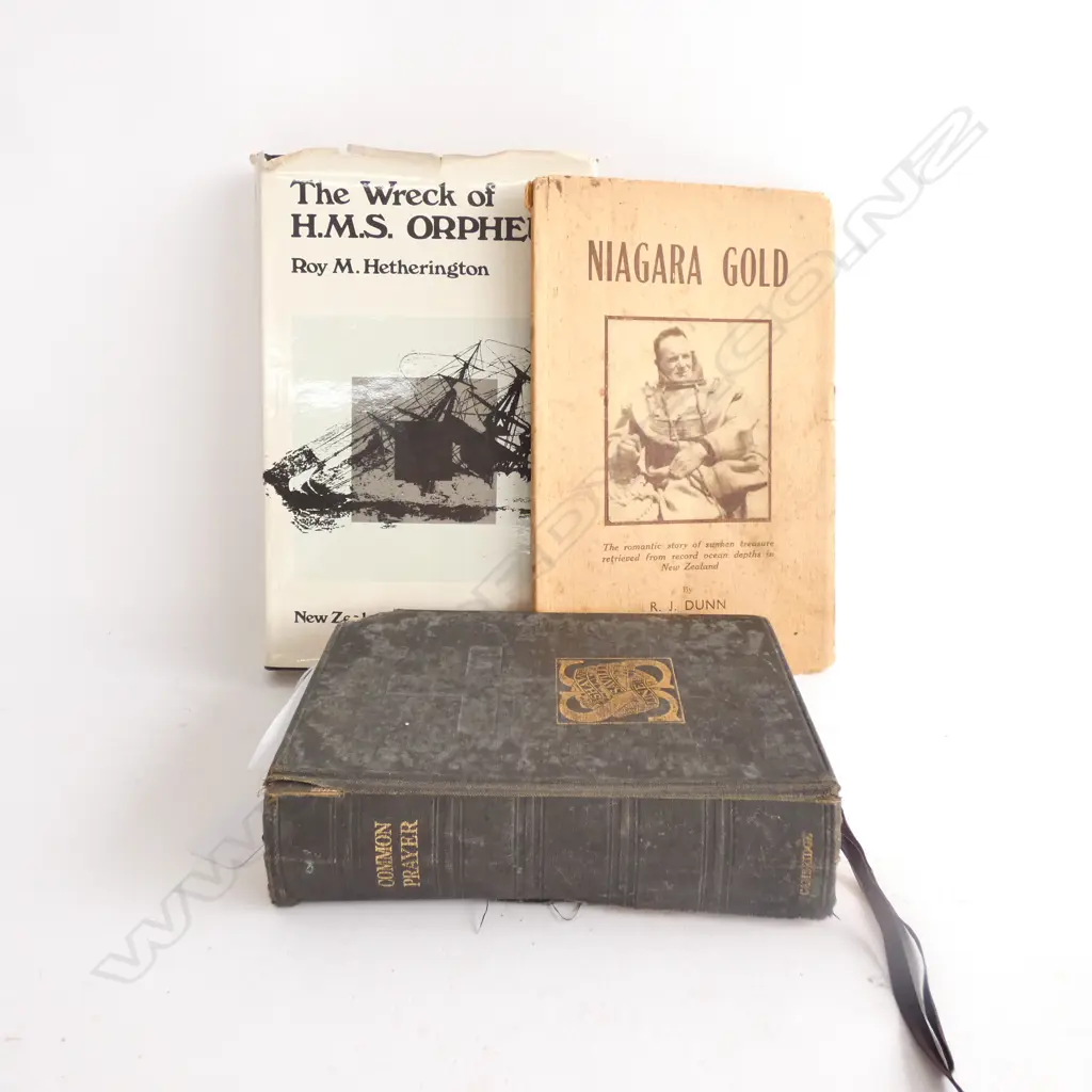 3 OLD SHIPPING BOOKS; WRECK OF HMS ORPHEUS/SHAW SAVILL LINE BOOK OF PRAYERS & NIAGARA GOLD Image 1++
