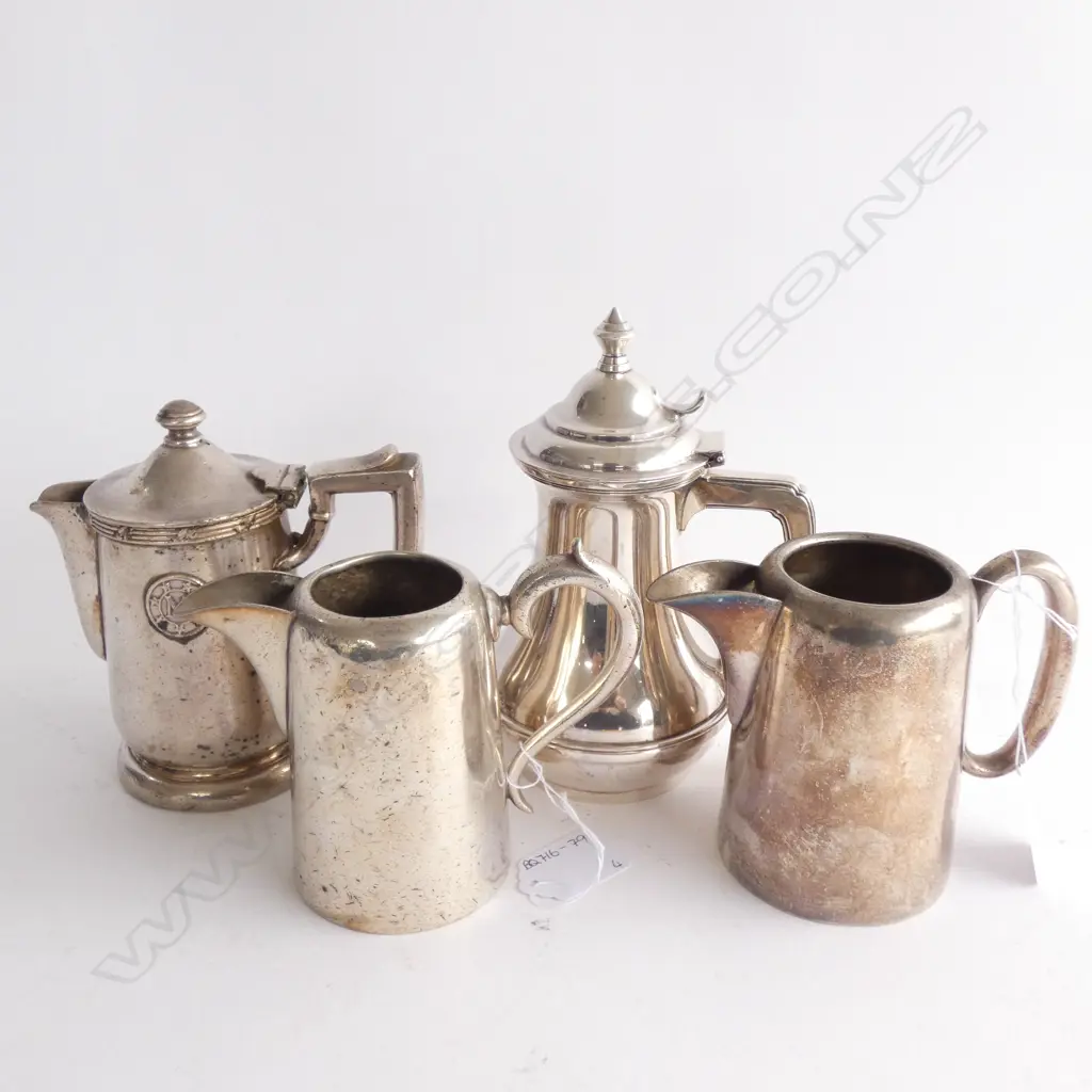 4 PCS NAUTICAL SILVER PLATE PCS; 2 MILK JUGS; COFFEE POT & HOT WATER JUG Image 1++