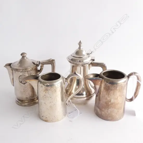 4 PCS NAUTICAL SILVER PLATE PCS; 2 MILK JUGS; COFFEE POT & HOT WATER JUG