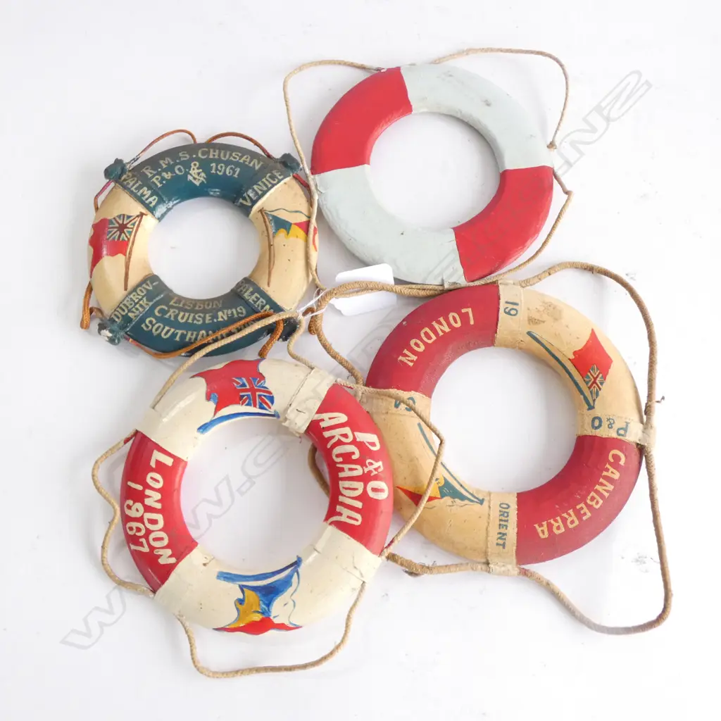 4 MINIATURE LIFEBUOY'S P&O ORIENT '64 /P&O ARCADIA '67/RMS CHUSAN '61 / P&O CRUISE '83 DIA. 140MM Image 1++