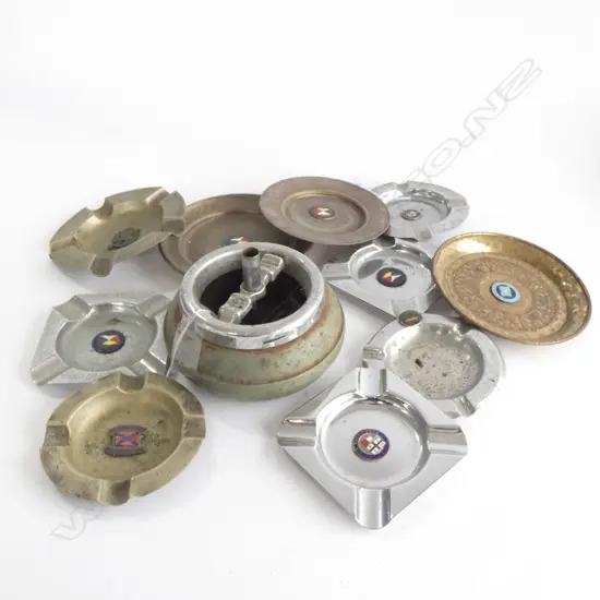 12 ASST VINTAGE SHIP'S METAL ASHTRAYS + ROL-O-WAY ASHTRAY (A/F)