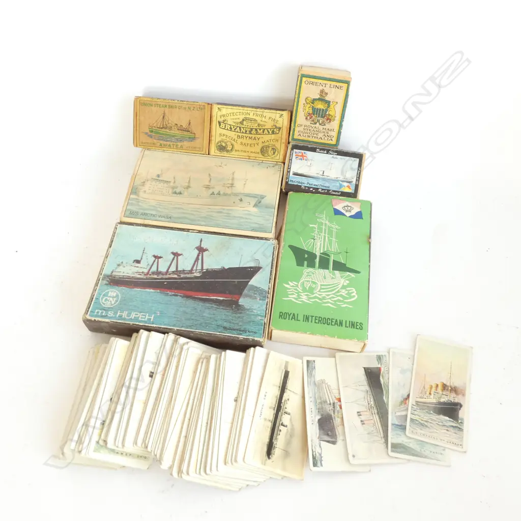 BAG ASST. OLD SHIP SOUVENIR MATCHBOXES ( (7) & STACK MERCHANT SHIPS OF THE WORLD CARDS Image 1++