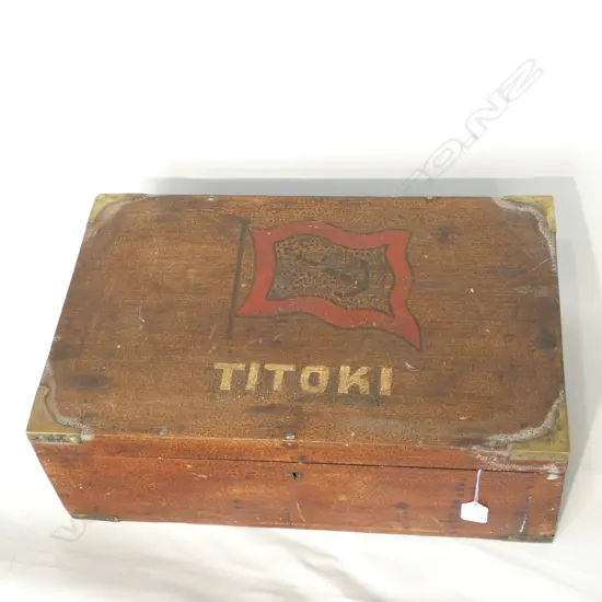 OLD WRITING BOX 'TITOKI' & FLAG TO LID. BRASS CORNERS