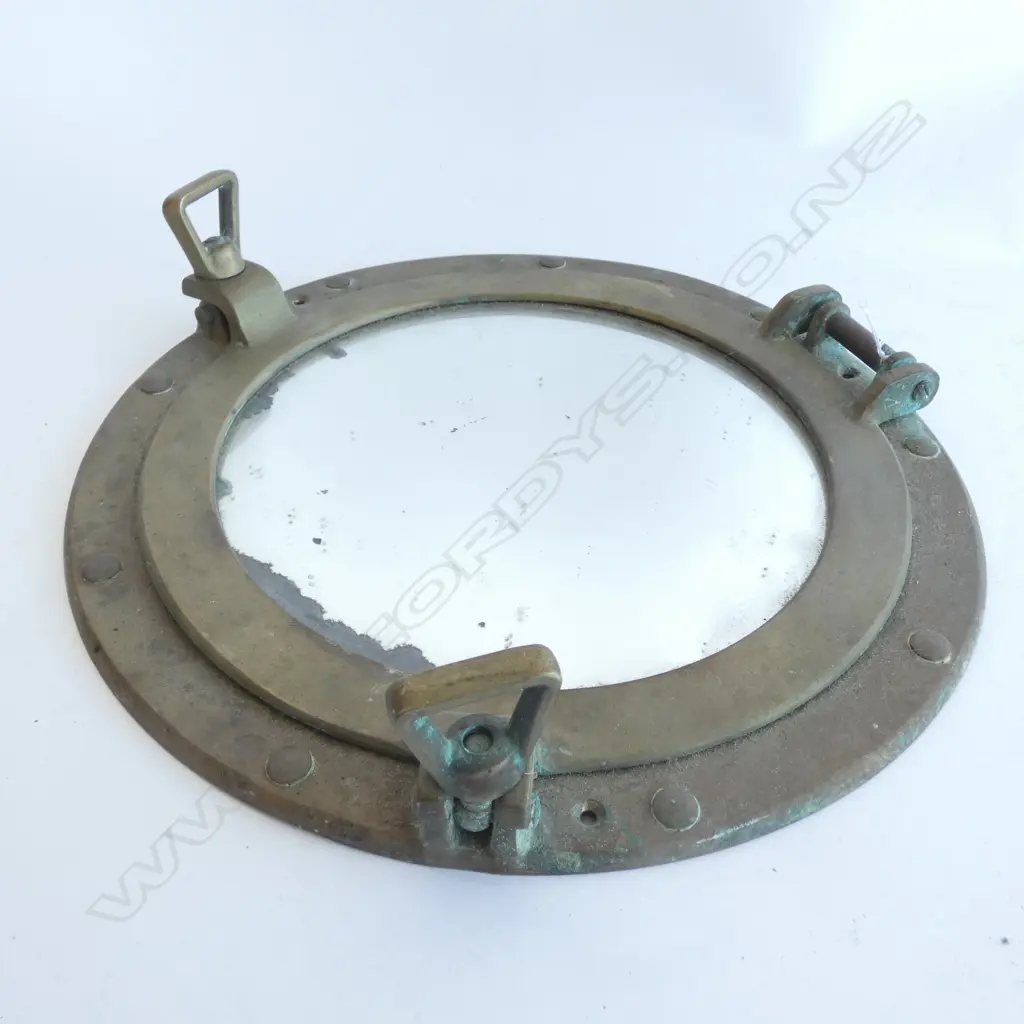OLD BRASS SHIPS PORTHOLE MIRROR  (FOXING AROUND EDGES) - DIA 295MM Image 1++