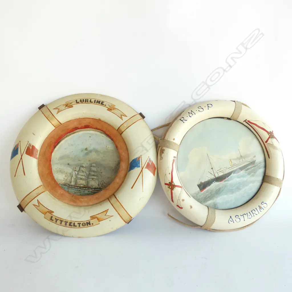 PR OLD LIFEBUOY FRAMES; RMSP ASTURIAS & LURLINE LYTTLETON  - DIA. 295MM Image 1++