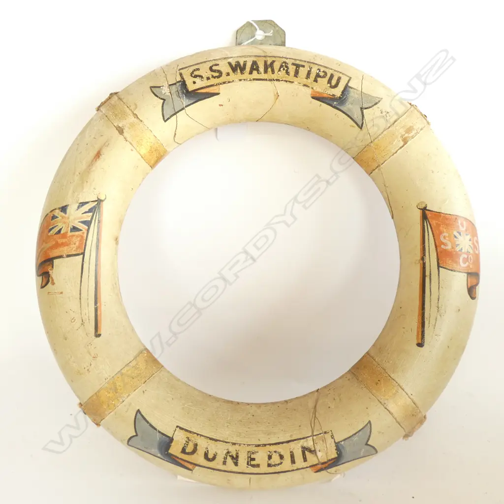 SM. VINTAGE LIFEBUOY FRAME - 'SS WAKATIPU DUNEDIN' - DIA . 340MM Image 1++