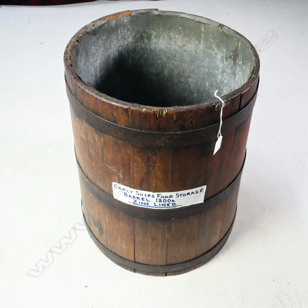 19thC SHIP'S FOOD STORAGE BARRELL ZINC LINED H.560mm Image 1++