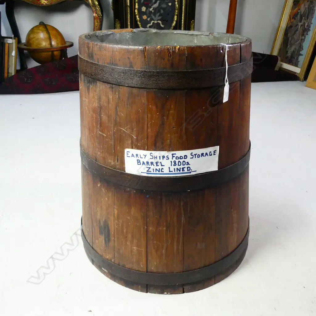 19thC SHIP'S FOOD STORAGE BARRELL ZINC LINED H.560mm Image 1++