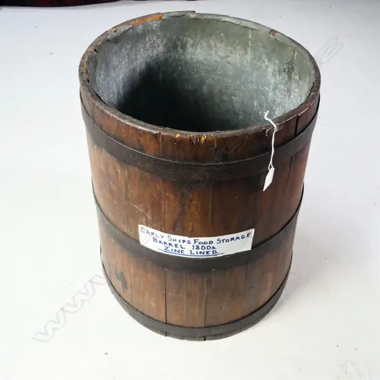 19thC SHIP'S FOOD STORAGE BARRELL ZINC LINED H.560mm