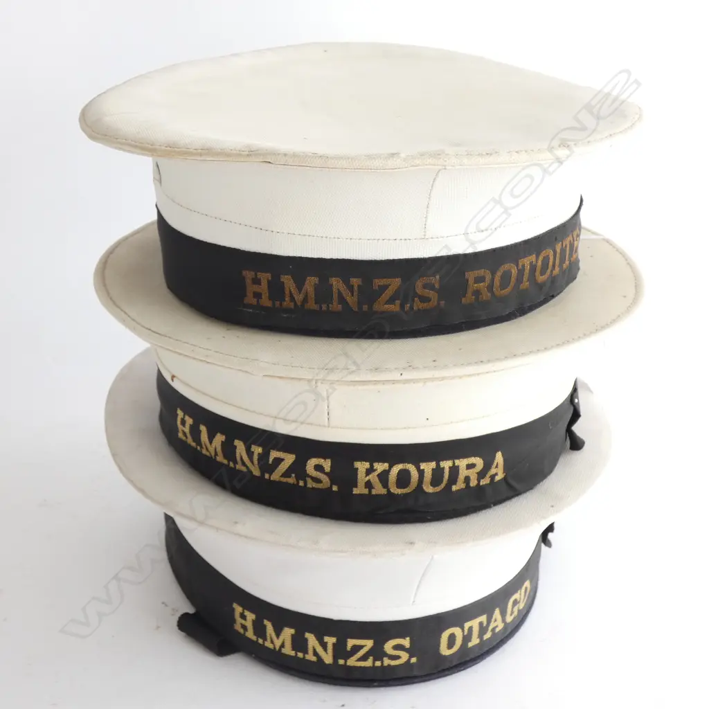 THREE OLD NZ SAILORS HATS; HMNZS KOURA / ROTOITE & OTAGO Image 1++