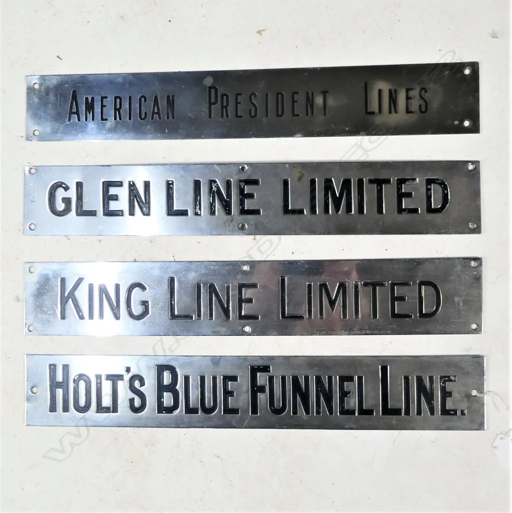 4 VINTAGE CHROMED SHIPPING CO NAME PLAQUES. Image 1++