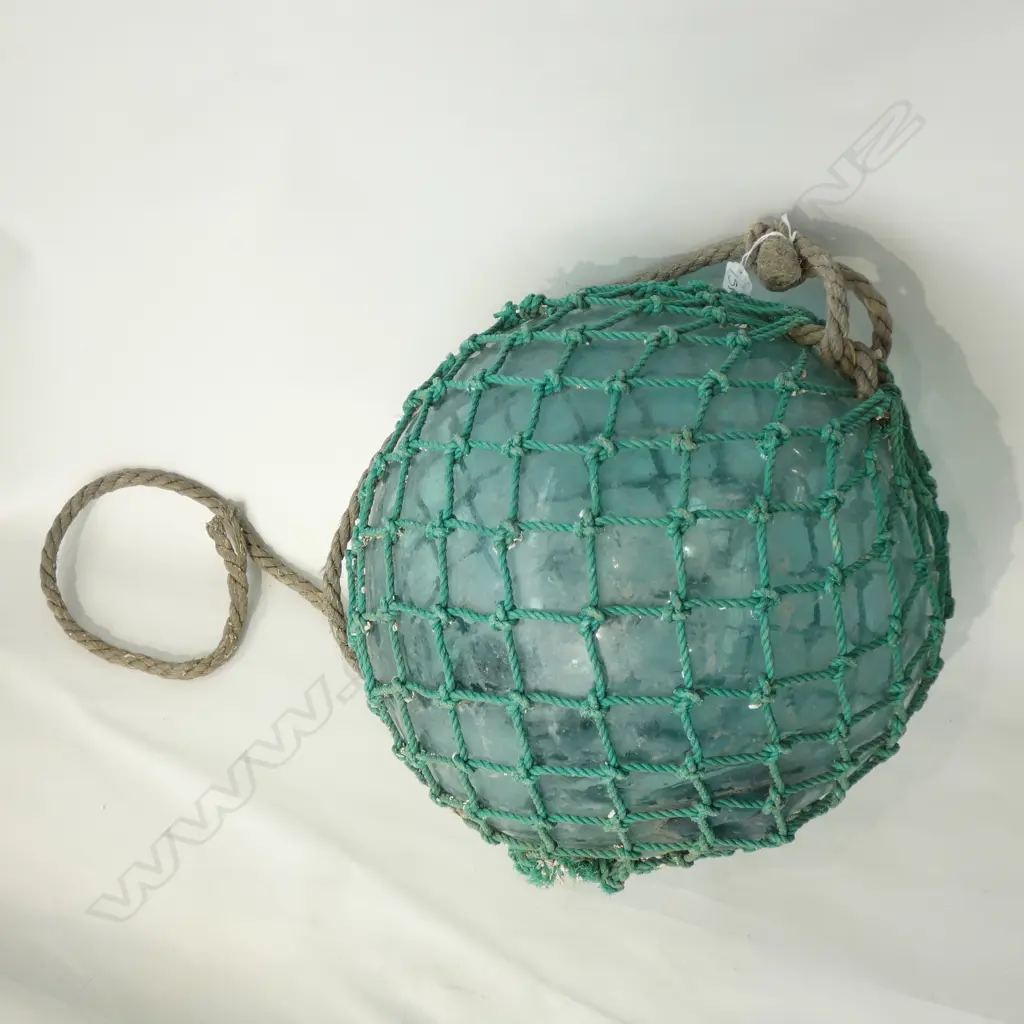 OLD GLASS LARGE FISHING FLOAT WITH NETTING Dia.380mm Image 1++
